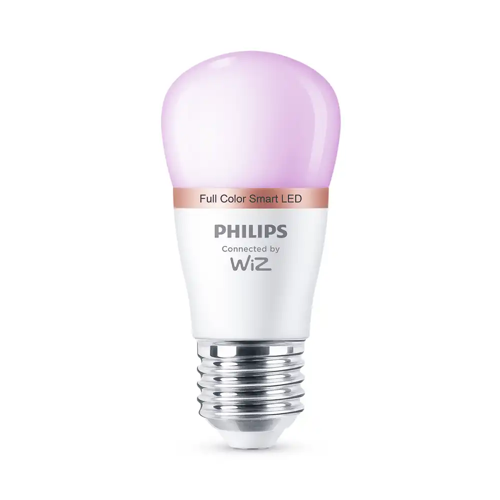 Bombilla esférica LED E27 Philips WiZ RGB 4,9W luz regulable 2200K-6500K acabado mate.