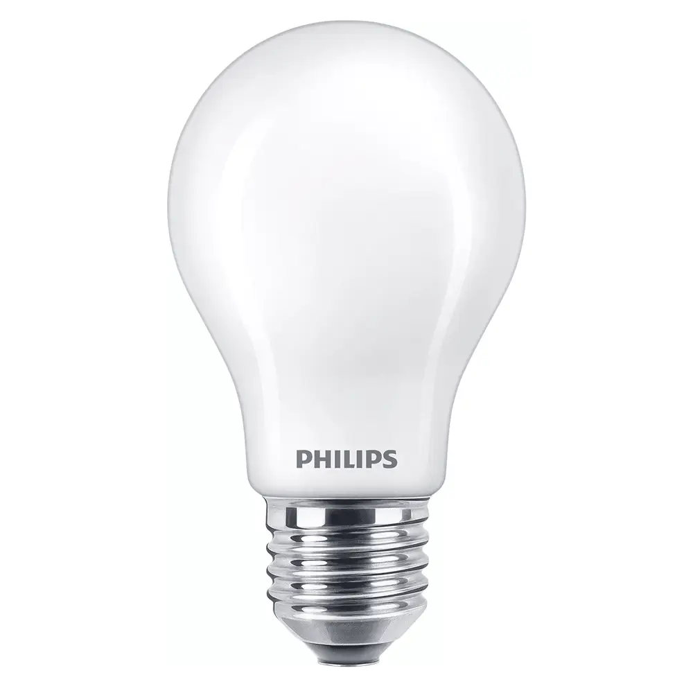 Bombilla estándar LED Philips 100W equivalente E27 2200K-2700K White Glow regulable vista frontal.