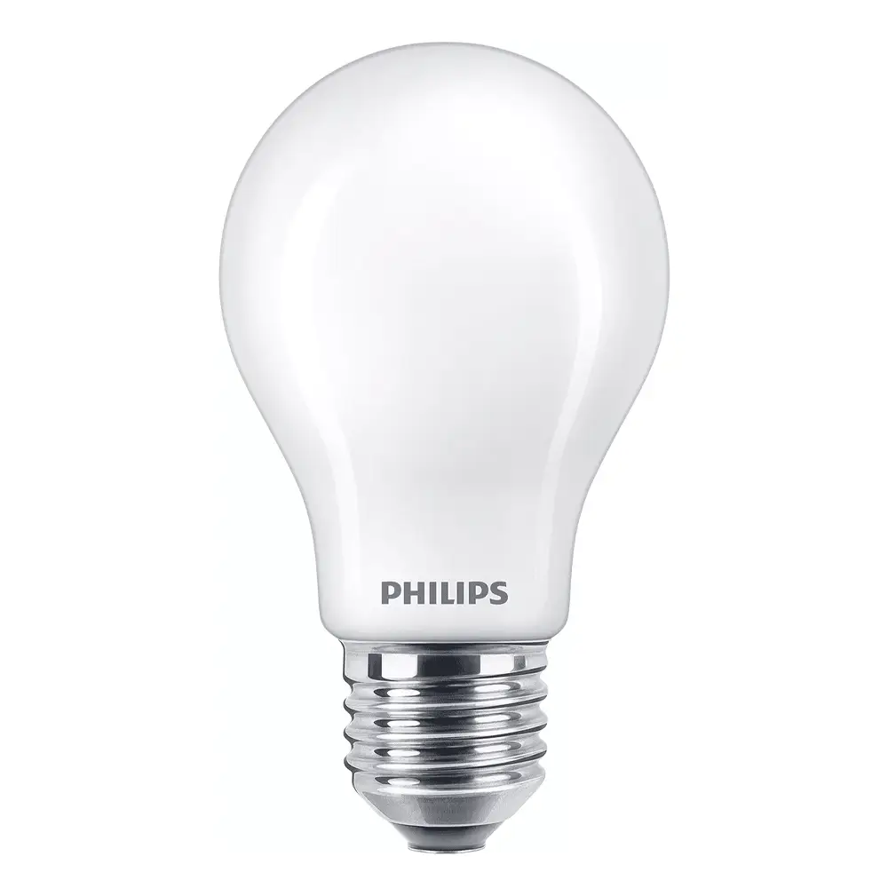 Bombilla estándar LED Philips 100W equivalente E27 2700K luz cálida mate no regulable vista frontal.