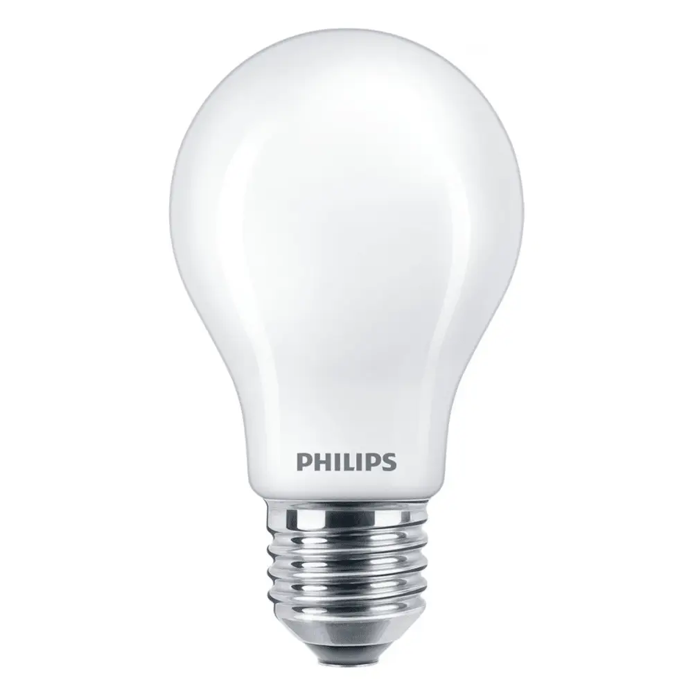 Bombilla estándar LED Philips 100W equivalente E27 4000K luz fría mate no regulable vista frontal.