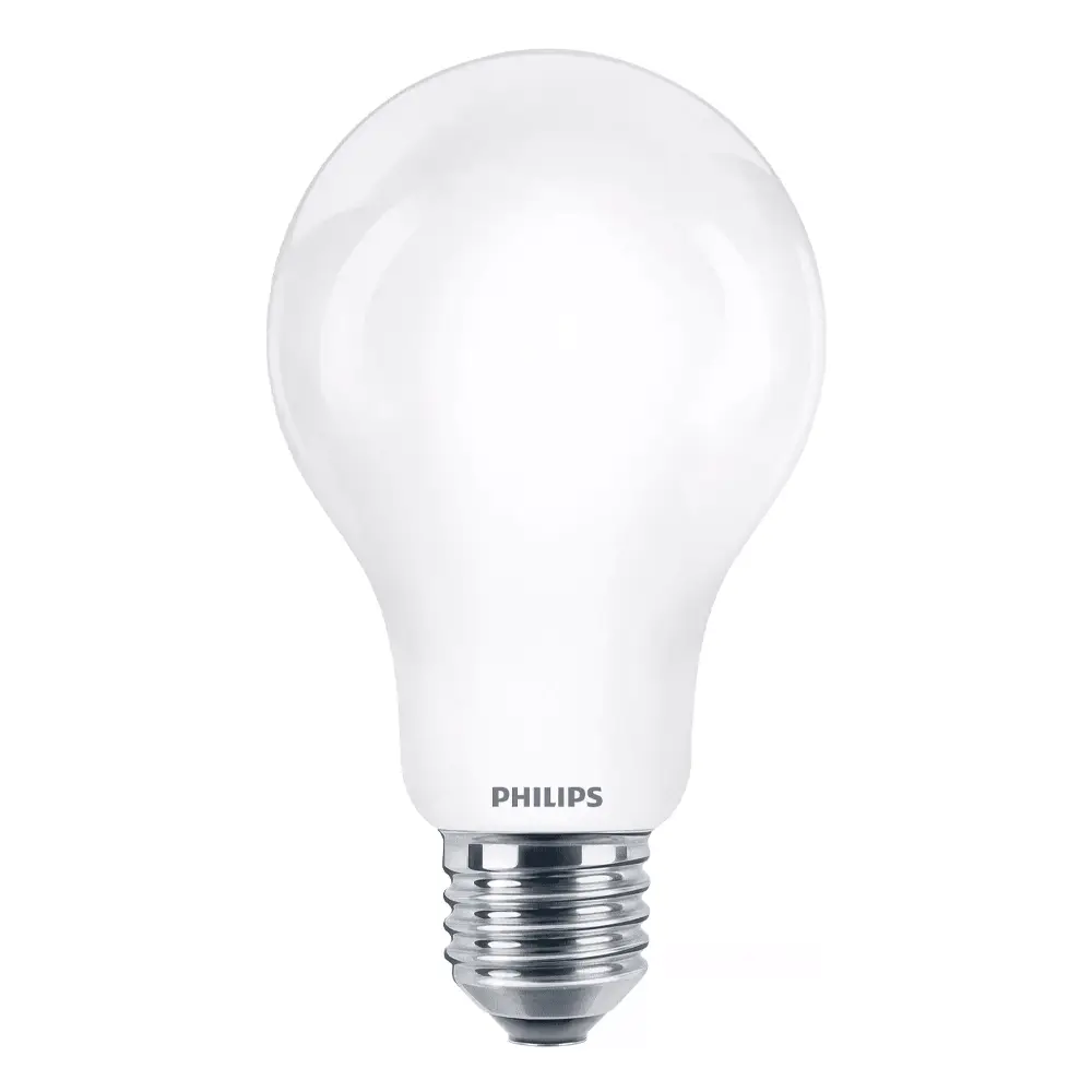 Bombilla estándar LED Philips 150W equivalente A67 E27 4000K luz fría mate no regulable vista frontal.