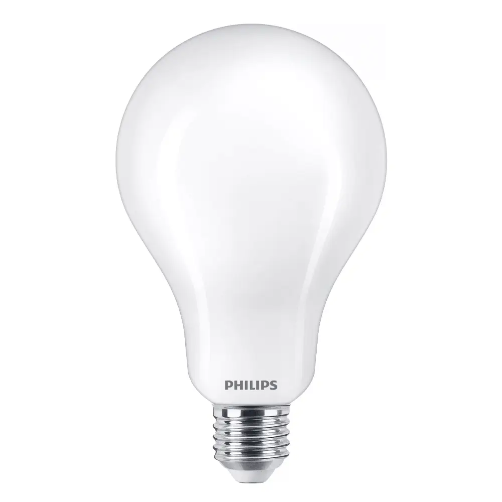 Bombilla estándar LED Philips 200W equivalente A95 E27 2700K luz cálida mate no regulable vista frontal.
