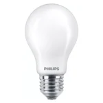 Bombilla estándar LED Philips 60W equivalente E27 2700K luz cálida mate no regulable vista frontal.