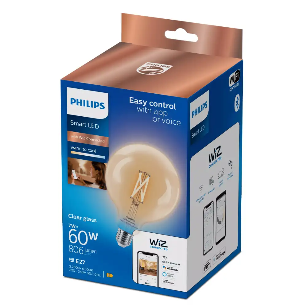 Bombilla globo G125 Philips WiZ E27 7W 2700K-6500K clara con caja original.