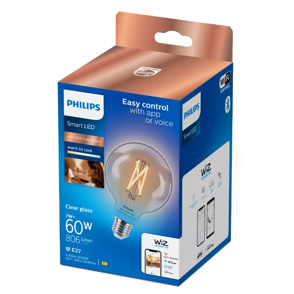 Bombilla globo G95 Philips WiZ E27 7W 2700K-6500K clara con caja original.