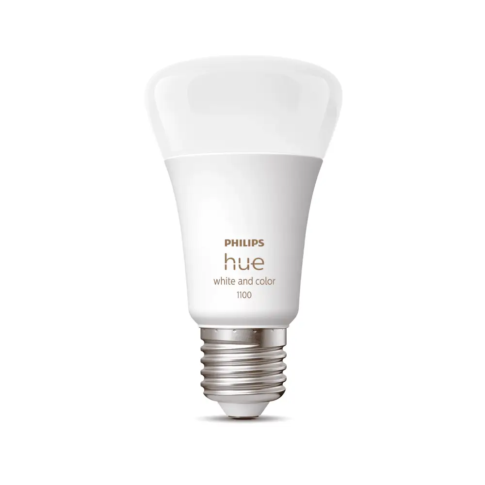 Bombilla LED Philips Hue White & Color A60 11W E27 en acabado blanco.