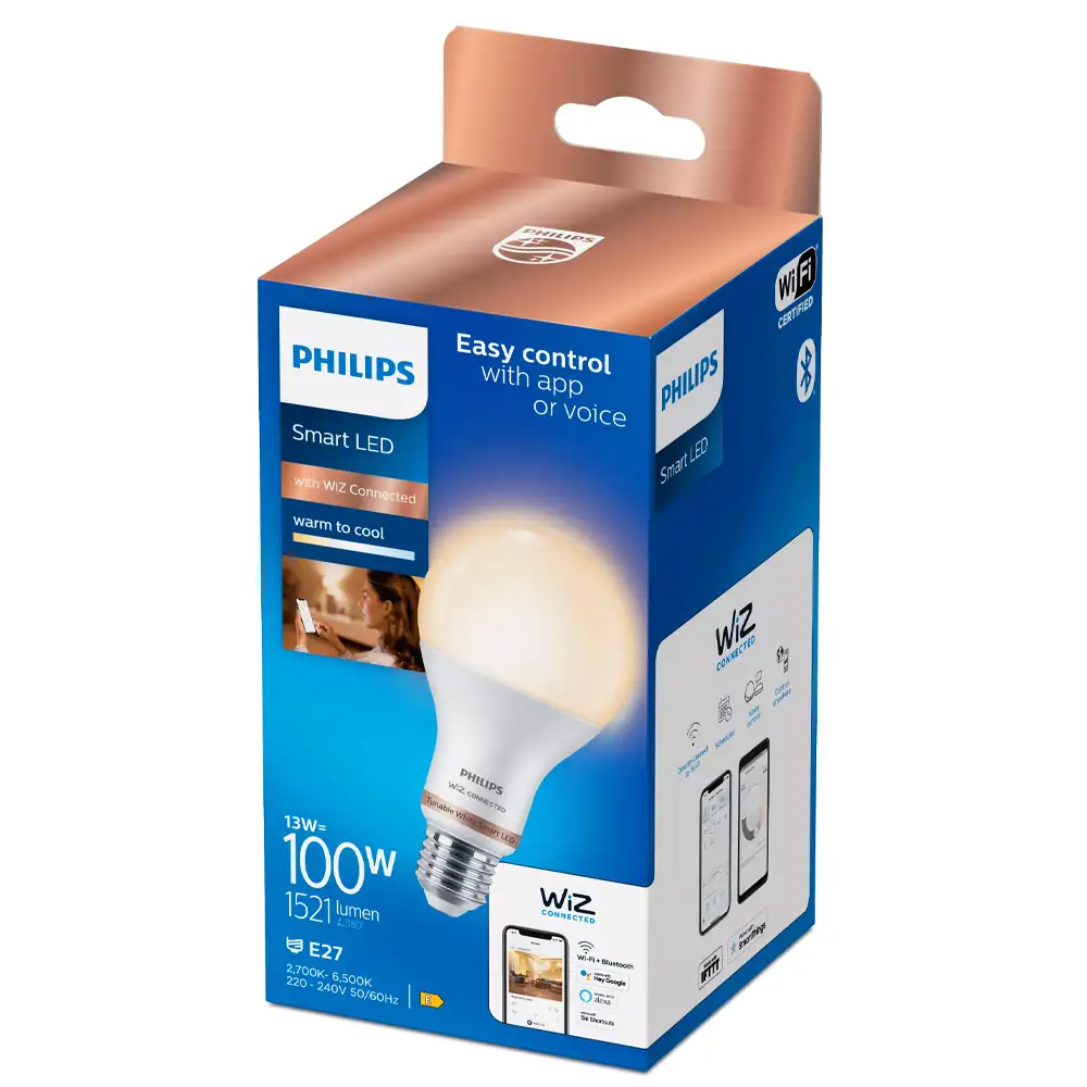 Bombilla LED A67 Philips WiZ 13W E27 2700K-6500K mate con caja original.