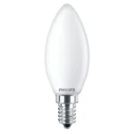 Bombilla vela LED 40W equivalente E14 2700K luz cálida mate no regulable Philips.