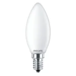 Bombilla vela LED 60W equivalente E14 2700K luz cálida mate no regulable Philips.