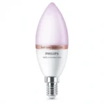Bombilla vela LED E14 Philips WiZ RGB 4,9W 2200K-6500K acabado mate.