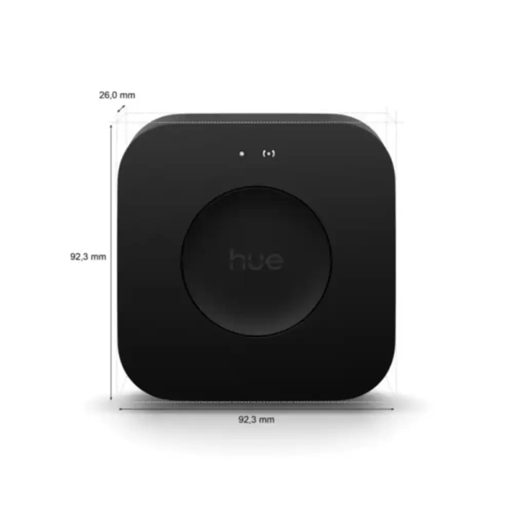 Bridge Pro para sistema Philips Hue vista frontal con medidas.