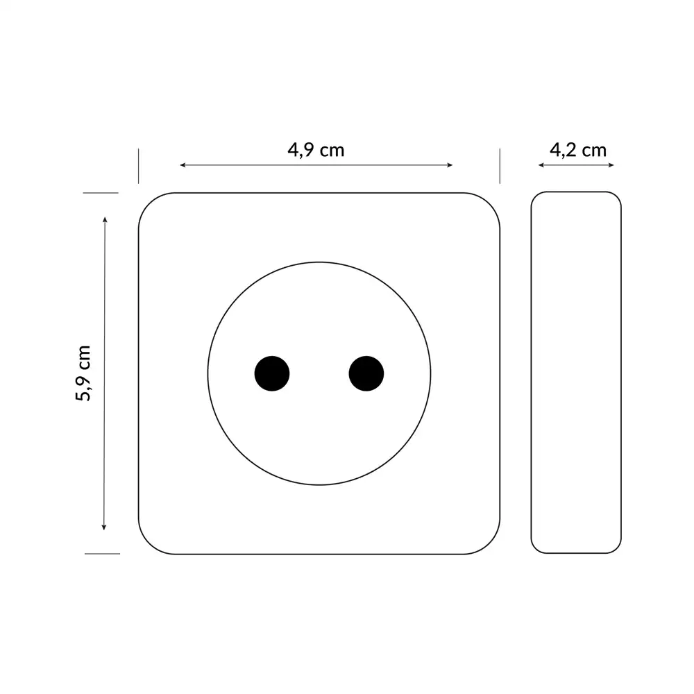 Dimensiones técnicas del enchufe inteligente con medidor de potencia WiZ blanco.