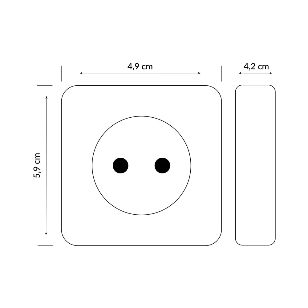 Dimensiones técnicas del enchufe inteligente WiZ blanco.