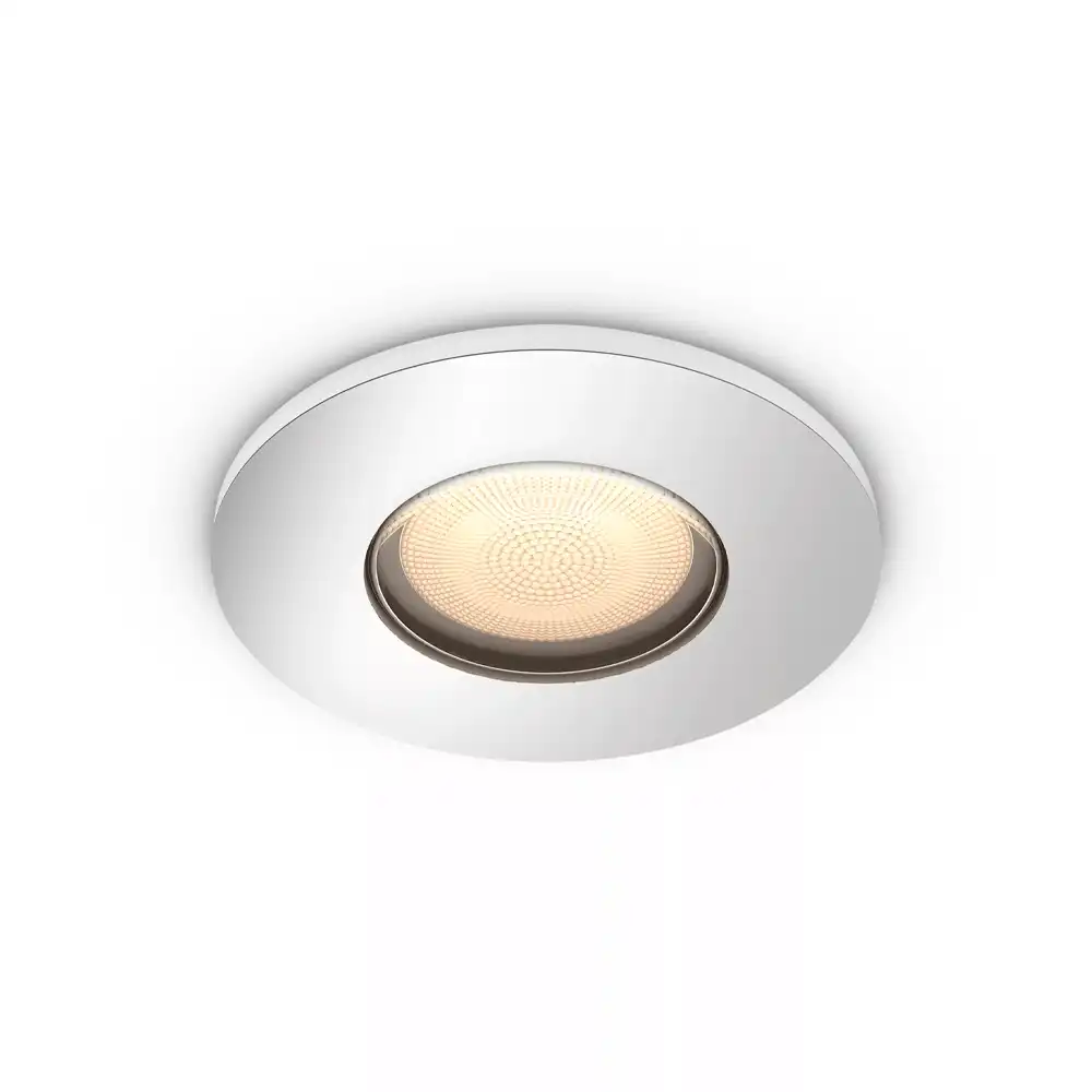 Foco empotrado Adore Philips Hue LED 4,2W cromo White Ambience IP44 vista frontal instalado.