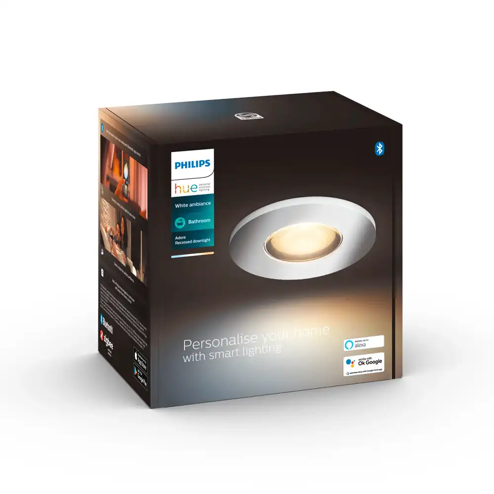 Foco empotrado Adore Philips Hue LED 4,2W cromo White Ambience IP44 con caja original.
