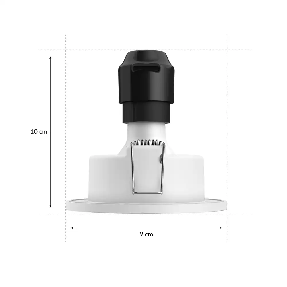 Foco empotrado Adore Philips Hue LED 4,2W cromo White Ambience IP44 vista lateral con medidas.
