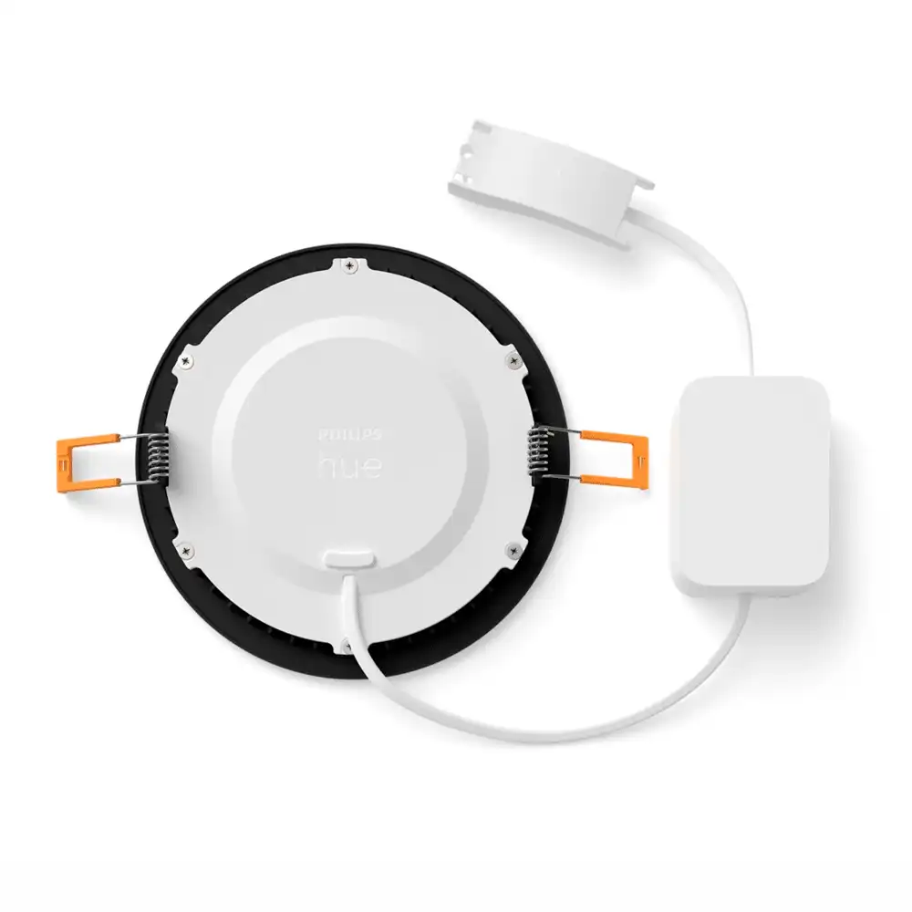 Foco empotrado Downlight Slim G Philips Hue negro White & Color Ambiance IP44 vista trasera con driver.