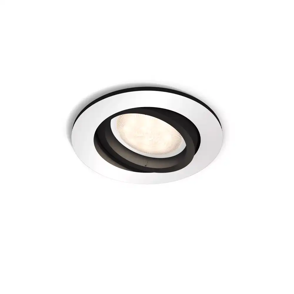 Foco empotrado Milliskin R Philips Hue LED 4.2W níquel White Ambience instalado en techo.