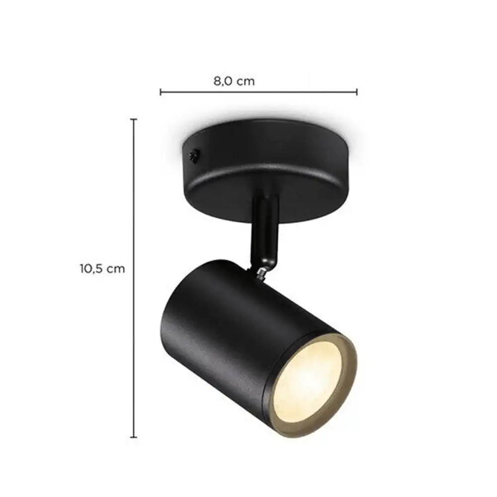 Foco LED Imageo 5W Philips WiZ negro vista técnica con medidas.