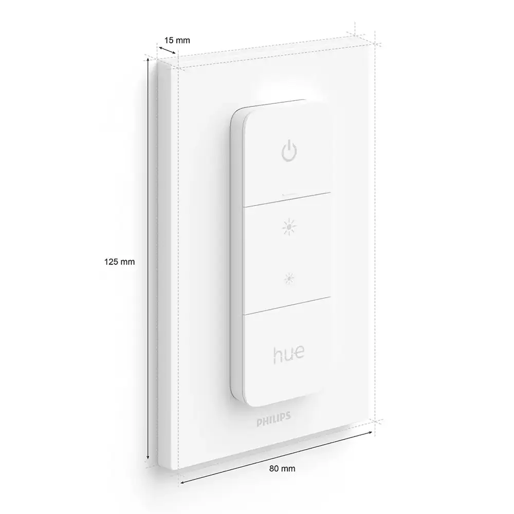 Interruptor Dimmer Switch Philips Hue con medidas técnicas.