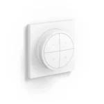 Vista frontal del Interruptor Tap Switch blanco Philips Hue instalado en pared.