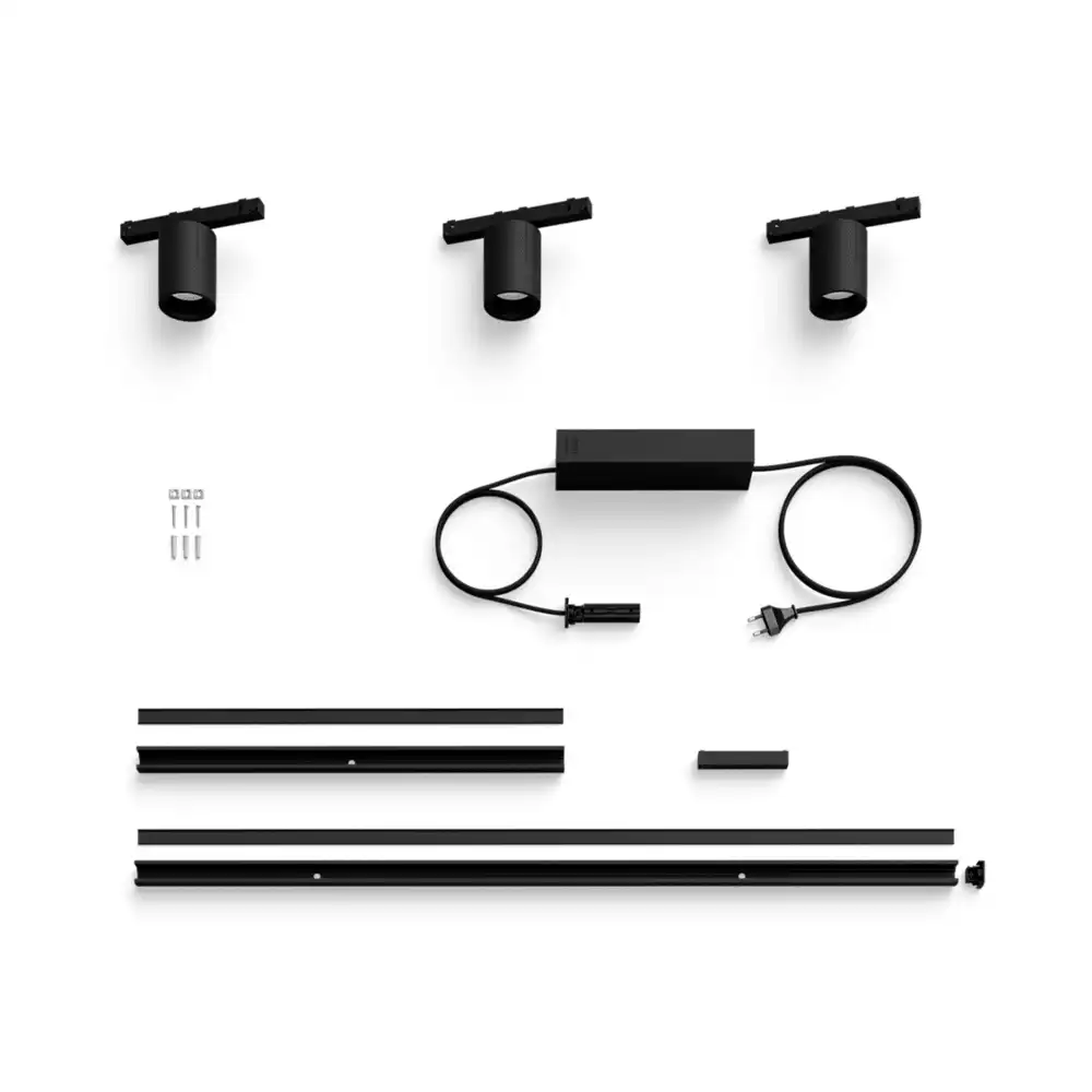 Kit Perifo Philips Hue negro con 3 focos White and Color con accesorios y rieles incluidos.