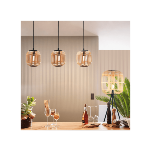 Lámpara Colgante BORDESLEY de Techo con 3 Pantallas de Bambú E27 IP20 – Eglo - Imagen 2
