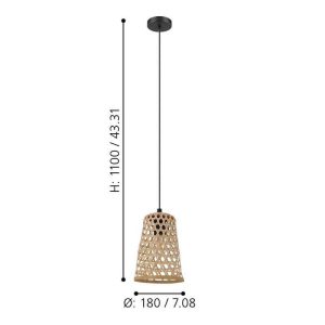 Lámpara Colgante CLAVERDON Pequeña de Madera y Acero 1xE27 IP20 – Eglo - Imagen 3