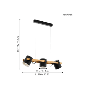 Lámpara Colgante de Techo Nórdica HORNWOOD de Madera y Metal 3xE27 IP20 – Eglo - Imagen 2
