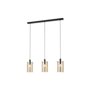 Lámpara Colgante de Techo POLVERARA de Cristal Ámbar y Acero Negro 3xE27 Ø18 cm IP20 – Eglo - Imagen 1