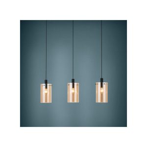 Lámpara Colgante de Techo POLVERARA de Cristal Ámbar y Acero Negro 3xE27 Ø18 cm IP20 – Eglo - Imagen 2