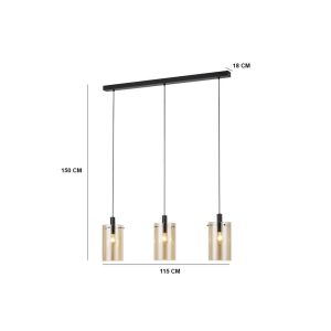 Lámpara Colgante de Techo POLVERARA de Cristal Ámbar y Acero Negro 3xE27 Ø18 cm IP20 – Eglo - Imagen 3