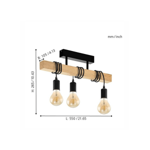 Lámpara Colgante de Techo TOWNSHEND Vintage de Madera 3xE27 IP20 – Eglo - Imagen 3