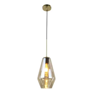 Lámpara Colgante Dorada 1A 1 Luz con Cristal Ámbar E27 para Interior IP20 – Campiluz - Imagen 1
