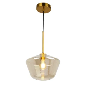 Lámpara Colgante Dorada 1C 1 Luz con Cristal Ámbar E27 para Interior IP20 – Campiluz - Imagen 1