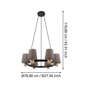 Lámpara Colgante EDALE Redonda de Metal y Madera Ø70 cm 6xE27 IP20 – Eglo - Imagen 4