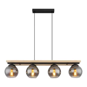Lámpara Colgante Lineal de Madera y Negro 4 Luces E14 Cristal Fumé IP20 Interior – Campiluz - Imagen 1