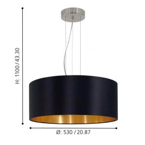 Lámpara Colgante MASERLO Negra y Dorada Ø53 cm 3xE27 IP20 – Eglo - Imagen 3
