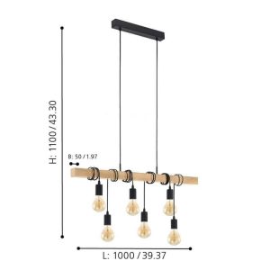 Lámpara Colgante TOWNSHEND Vintage de Madera y Acero 6xE27 100 cm IP20 – Eglo - Imagen 4
