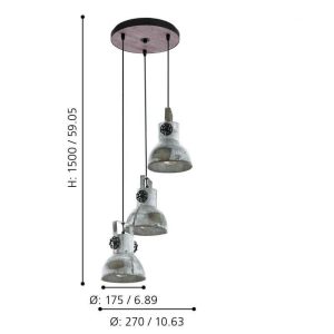 Lámpara Colgante Vintage BARNSTAPLE de Madera y Acero 3xE27 IP20 – Eglo - Imagen 3
