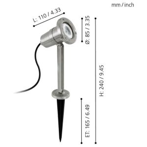Lámpara de Estaca Exterior NEMA Plateada Orientable GU10 IP54 – Eglo - Imagen 2