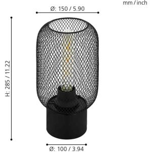 Lámpara de Mesa Industrial WRINGTON 1 con Rejilla Negra E14 IP20 – Eglo - Imagen 3