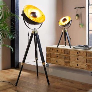 Lámpara de Pie Industrial COVALEDA en Negro y Dorado con Trípode E27 – Eglo - Imagen 2