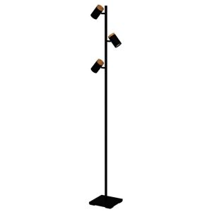 Lámpara de Pie LED CARTAGENA con 3 Focos Orientables GU10 Negro y Madera 3000K – Eglo - Imagen 1