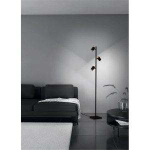Lámpara de Pie LED CARTAGENA con 3 Focos Orientables GU10 Negro y Madera 3000K – Eglo - Imagen 2