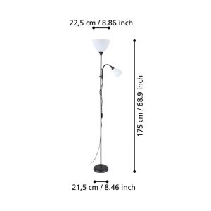 Lámpara de Pie MONTANINI-E Negra con Doble Luz para Bombillas E27 Interior IP20 – Eglo - Imagen 3
