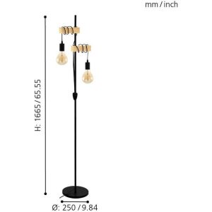 Lámpara de Pie Vintage TOWNSHEND de Madera y Acero 2 Luces E27 Regulables IP20 – Eglo - Imagen 2