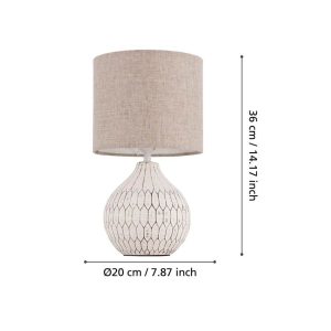 Lámpara de Sobremesa BELLARIVA 3 de Cerámica Blanca con Pantalla Textil E27 36 cm IP20 – Eglo - Imagen 4