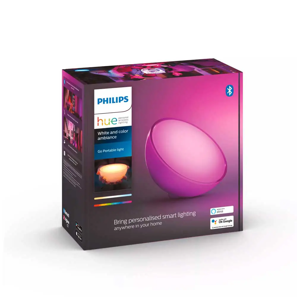Caja original de la lámpara Hue Go Philips Hue blanco con compatibilidad app y control inteligente.
