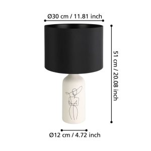 Lámpara de Sobremesa VINOZA Blanca con Base de Cerámica y Pantalla Textil Negra E27 IP20 – Eglo - Imagen 3